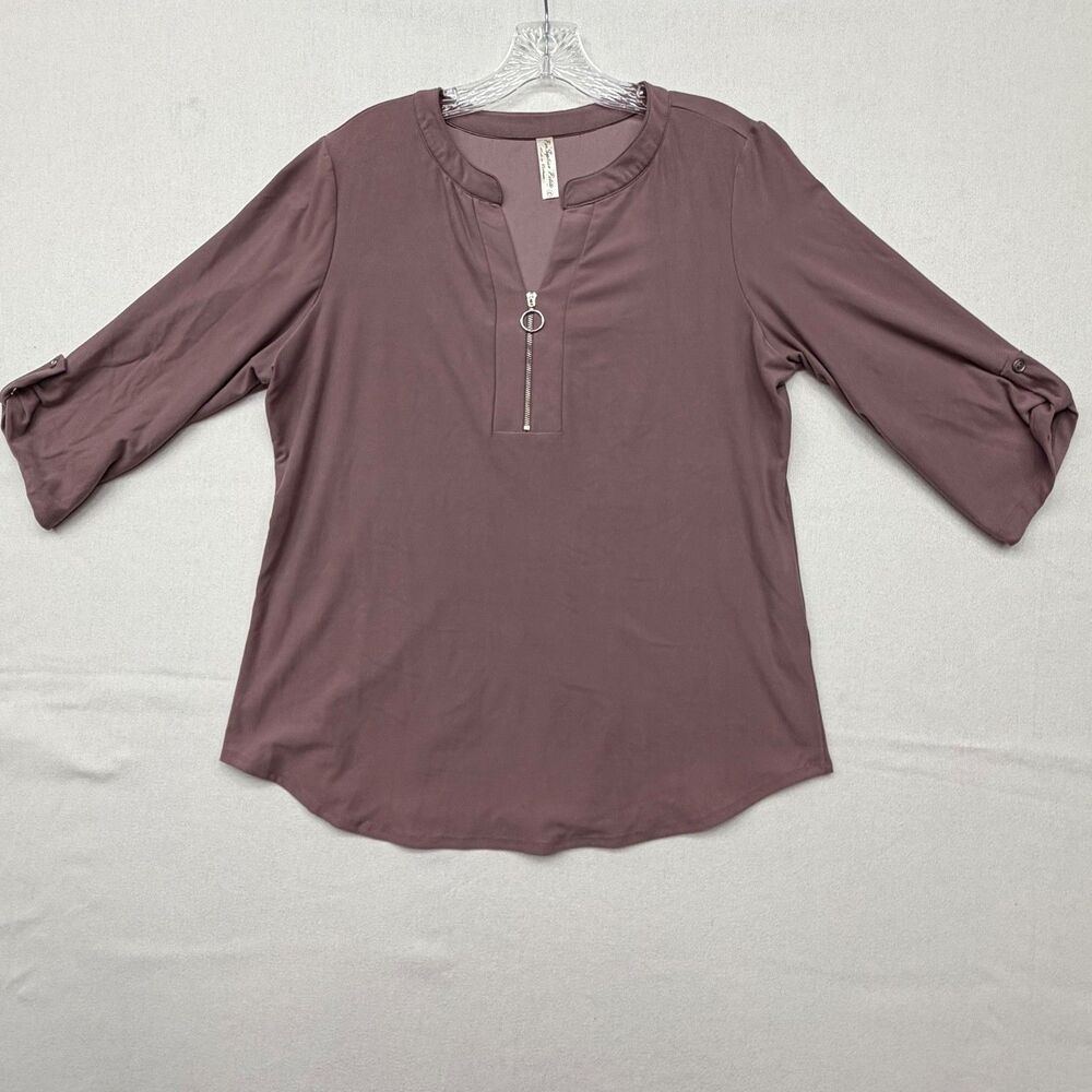 PerSeption Petite Front Zipper Mauve Polyester Blouse Size PL